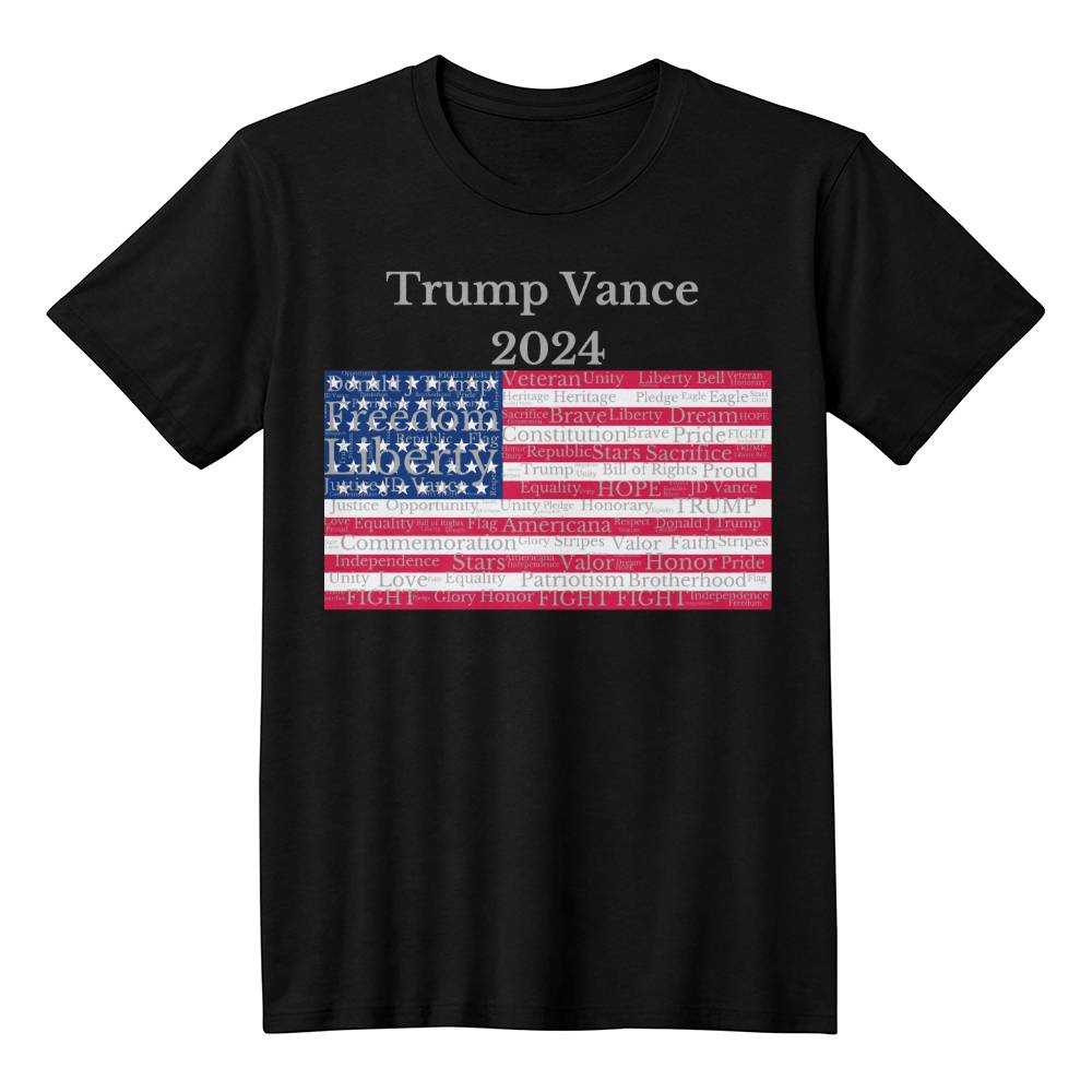 Trump Vance 2024 Word Cloud Flag - Bella + Canvas 3001 Jersey Tee