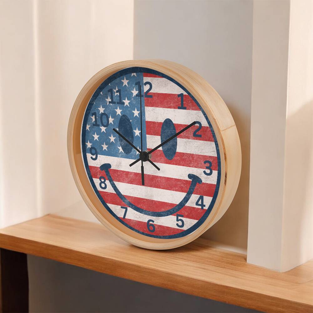 Patriotic Smiley Face Clock - 10 Inch Wooden Clock