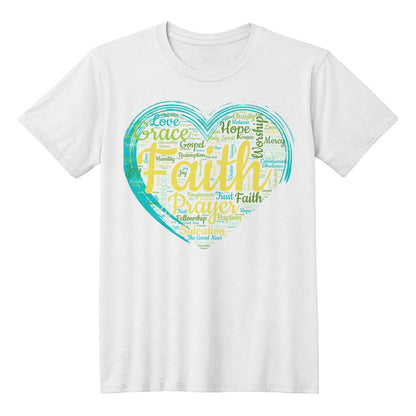 Faith Based Word Cloud Blue Heart - Bella + Canvas 3001 Jersey Tee