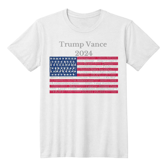 Trump Vance 2024 Word Cloud Flag - Bella + Canvas 3001 Jersey Tee