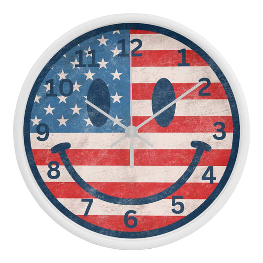 Patriotic Smiley Face Clock - 10 Inch Wooden Clock