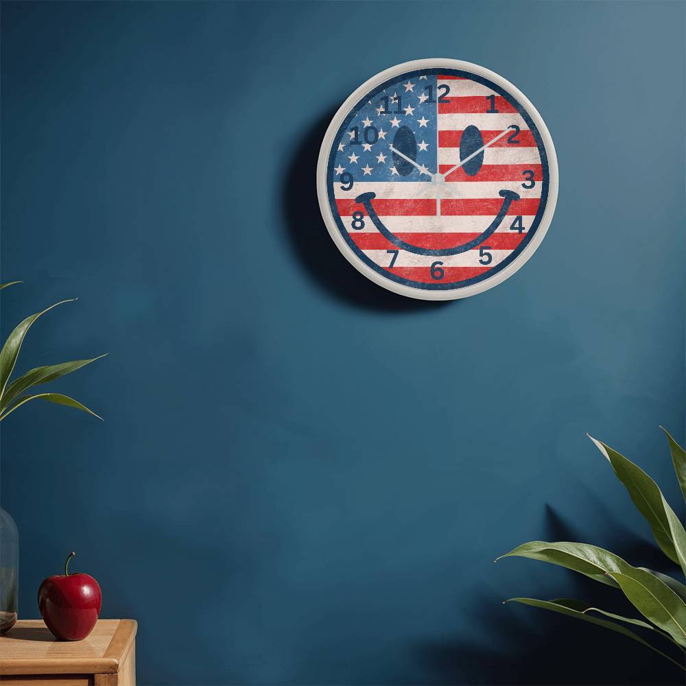Patriotic Smiley Face Clock - 10 Inch Wooden Clock