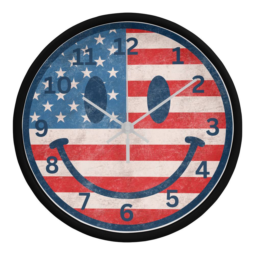 Patriotic Smiley Face Clock - 10 Inch Wooden Clock
