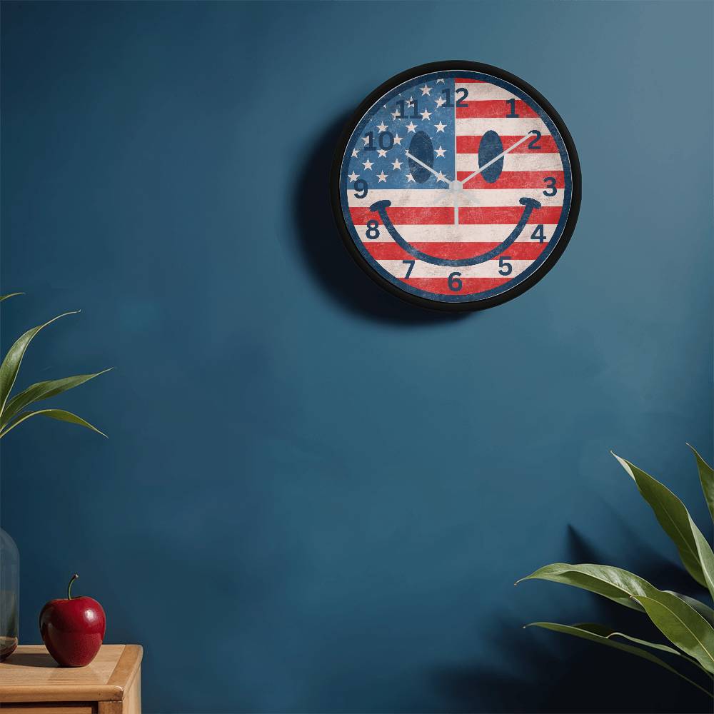 Patriotic Smiley Face Clock - 10 Inch Wooden Clock