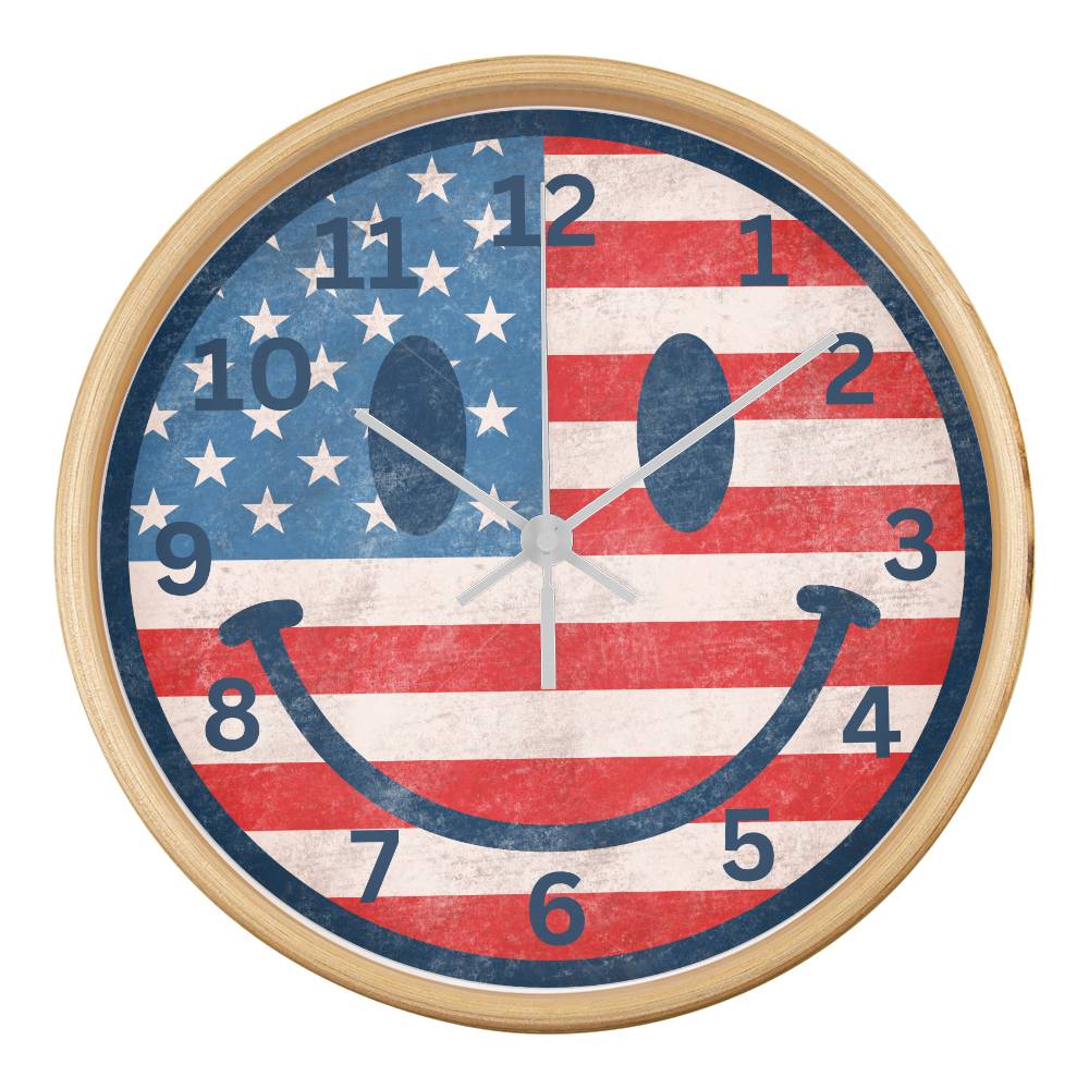 Patriotic Smiley Face Clock - 10 Inch Wooden Clock