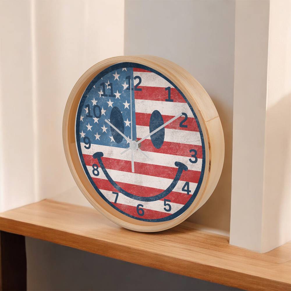 Patriotic Smiley Face Clock - 10 Inch Wooden Clock