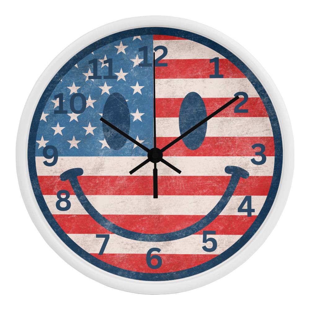 Patriotic Smiley Face Clock - 10 Inch Wooden Clock
