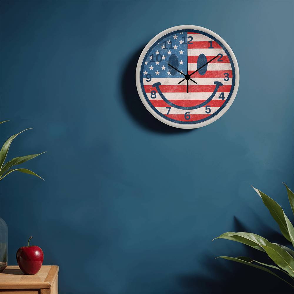 Patriotic Smiley Face Clock - 10 Inch Wooden Clock