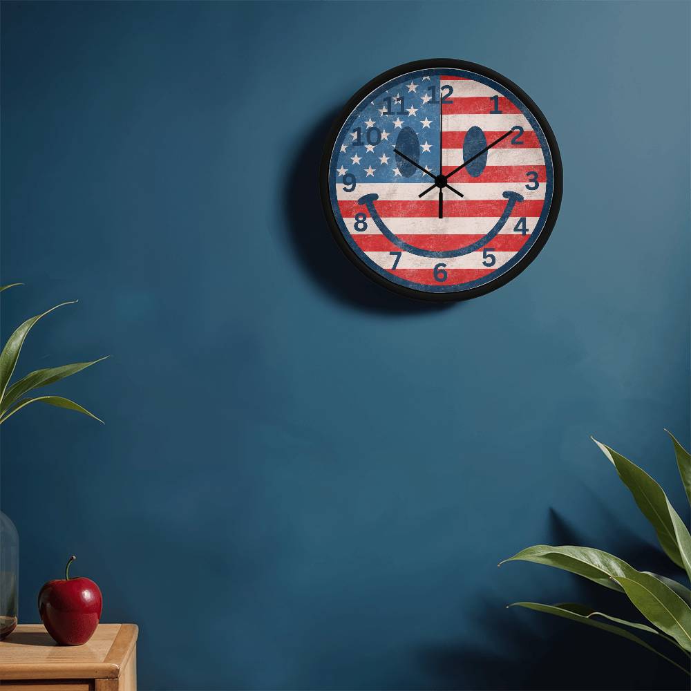 Patriotic Smiley Face Clock - 10 Inch Wooden Clock