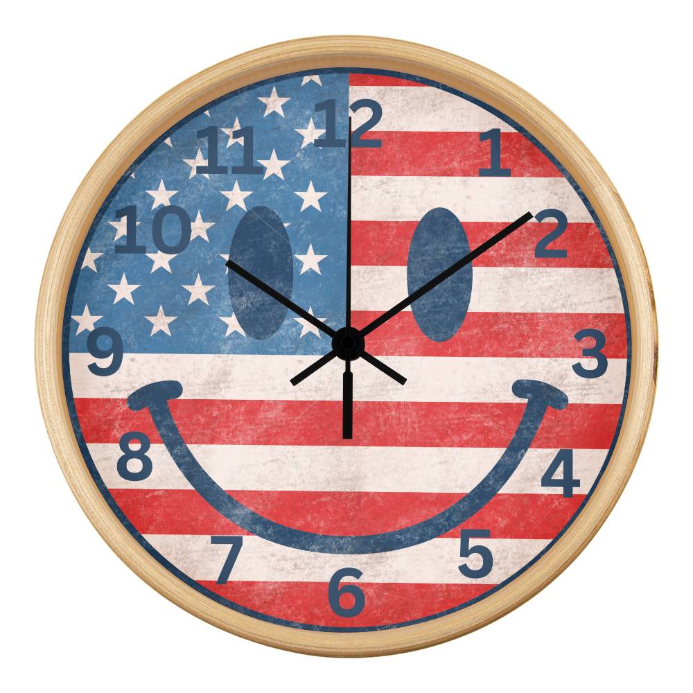 Patriotic Smiley Face Clock - 10 Inch Wooden Clock